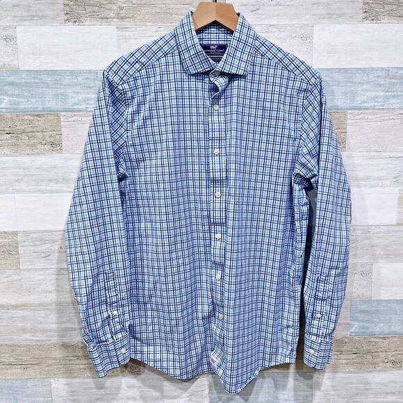Vineyard Vines Classic Fit Cooper Shirt Blue Plaid Spread Collar Mens Medium - Picture 1 of 5